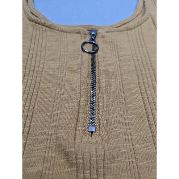 Aeropostale Tank Women's Small Tan Gold Ribbed Zip Clean Girl baby tee - Picture 5 of 10